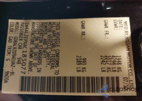 2010 Nissan Altima S from USA, damaged, VIN 1N4AL2EPXAC185077